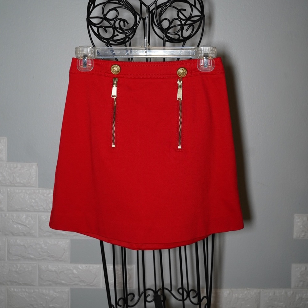 Express Red Mini Skirt w/ Golden Accent Buttons